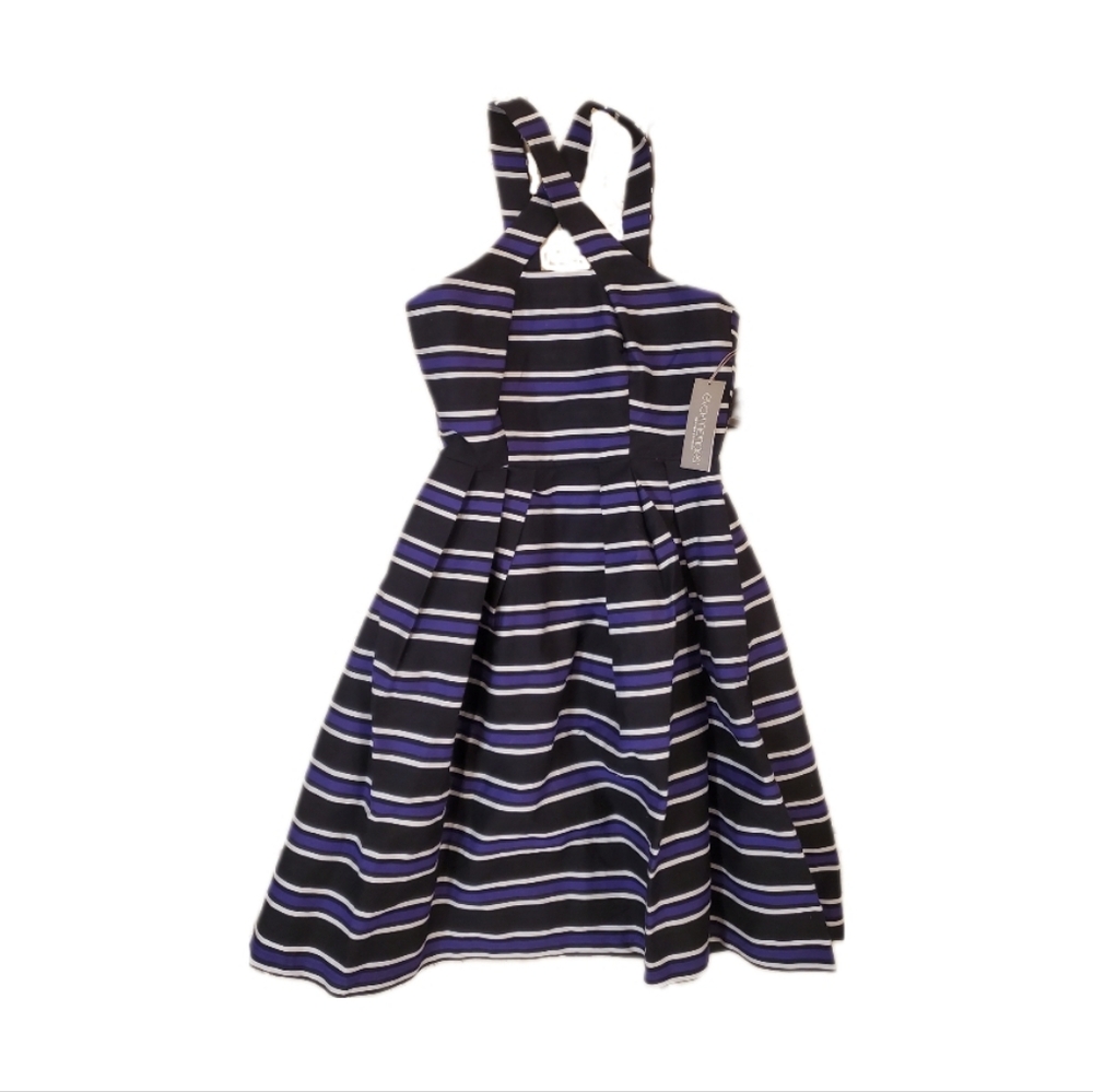 Eva Mendes‎ NY & C Black Purple Stripe Fit & Flare Sleeveless Dress Size 2